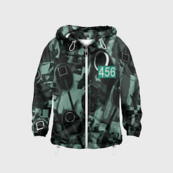 Ветровка с капюшоном детская Номер 456 на фоне масок игры в кальмара, цвет: 3D-белый
