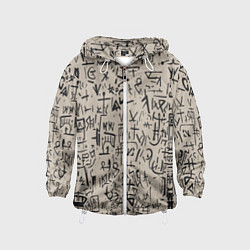 Ветровка с капюшоном детская Иероглифы маори, цвет: 3D-белый