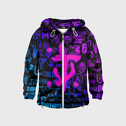 Ветровка с капюшоном детская Doom логотипы игр неон, цвет: 3D-белый
