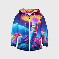 Ветровка с капюшоном детская Робот-сгибальщик Бендер находится под неоновым мух, цвет: 3D-белый