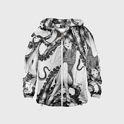 Ветровка с капюшоном детская Junji Ito Death Stranding Tomie and octopus patter, цвет: 3D-белый