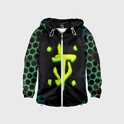 Ветровка с капюшоном детская Doom соты кислотное лого, цвет: 3D-белый