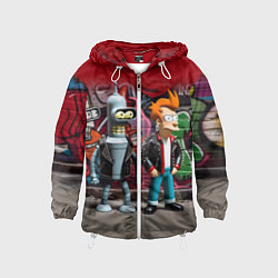 Детская ветровка Bender bending robot and Fry - ai art graffiti