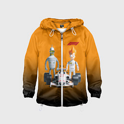 Ветровка с капюшоном детская Механик Бендер и пилот формулы 1 Фрай, цвет: 3D-белый