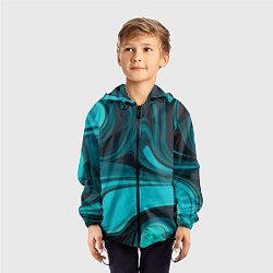 Ветровка с капюшоном детская Мраморный малахитовый узор из изумрудных разводов, цвет: 3D-черный — фото 2