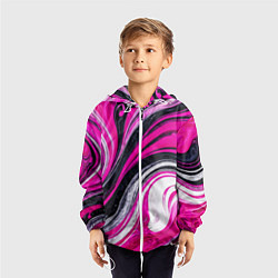 Ветровка с капюшоном детская Розово белая абстракция, цвет: 3D-белый — фото 2