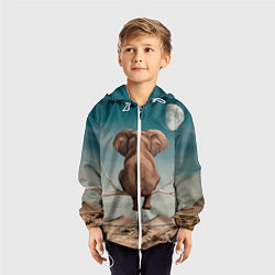 Ветровка с капюшоном детская Задумчивый слон: пустыня, цвет: 3D-белый — фото 2