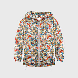 Ветровка с капюшоном детская Орнамент с лошадью - символом Нового 2026 года, цвет: 3D-белый