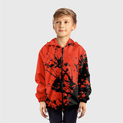 Ветровка с капюшоном детская Взрыв чёрной краски на красно-оранжевом, цвет: 3D-черный — фото 2
