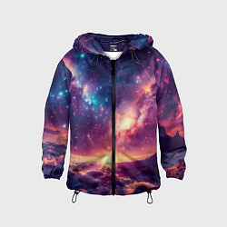 Ветровка с капюшоном детская Фантастический космос вид с планеты, цвет: 3D-черный