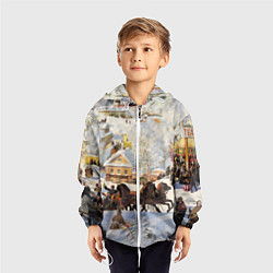 Ветровка с капюшоном детская Русская тройка зимой - картина Масленица Кустодиев, цвет: 3D-белый — фото 2