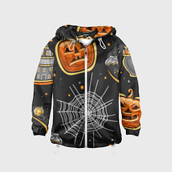 Ветровка с капюшоном детская Атмосфера хэллоуина, цвет: 3D-белый