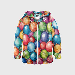 Ветровка с капюшоном детская Россыпь новогодних шаров, цвет: 3D-белый