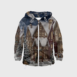 Ветровка с капюшоном детская Новогодние дома, цвет: 3D-белый