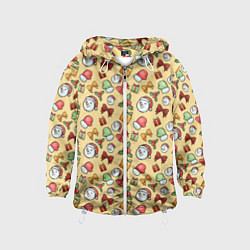 Ветровка с капюшоном детская Новогодний паттерн, цвет: 3D-белый