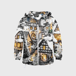 Ветровка с капюшоном детская Объемные новогодние дома, цвет: 3D-белый