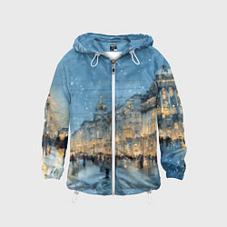 Ветровка с капюшоном детская Снежный вечер Санкт-Петербурга, цвет: 3D-белый