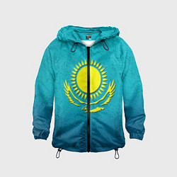 Ветровка с капюшоном детская Флаг Казахстана, цвет: 3D-черный