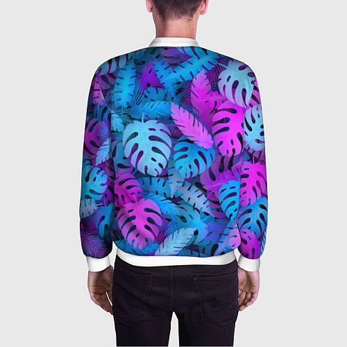 Мужской бомбер Сине-розовые тропики / 3D-Белый – фото 4