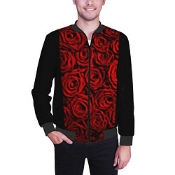Бомбер мужской Унисекс / Красные розы, цвет: 3D-черный — фото 2