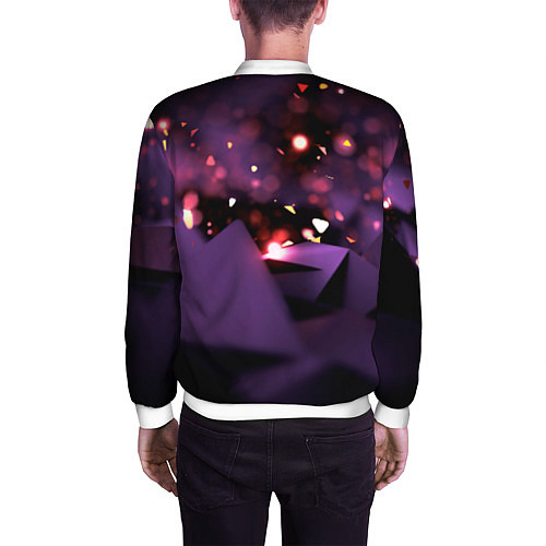 Мужской бомбер Фиолетовая абстракция с блестками / 3D-Белый – фото 4