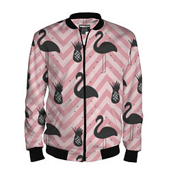 Бомбер мужской Черный фламинго арт, цвет: 3D-черный
