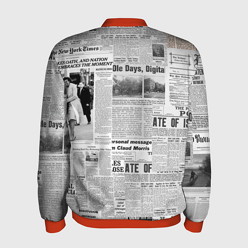 Мужской бомбер Газета Newspaper / 3D-Красный – фото 2