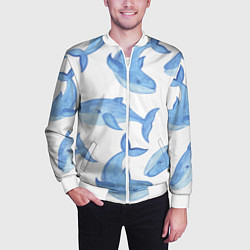 Бомбер мужской Косяк китов, цвет: 3D-белый — фото 2