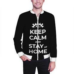 Бомбер мужской Keep calm and stay at home, цвет: 3D-белый — фото 2