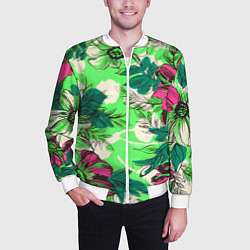Бомбер мужской Цветы в неоне, цвет: 3D-белый — фото 2