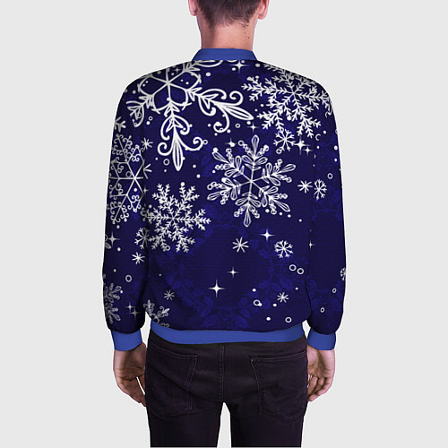 Мужской бомбер Новогодние снежинки / 3D-Синий – фото 4