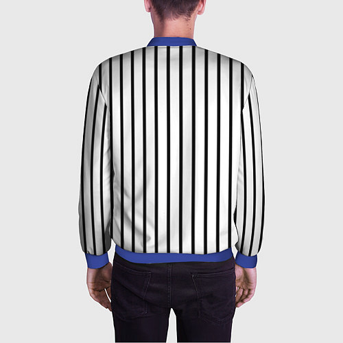 Мужской бомбер Чёрные и белые полосы / 3D-Синий – фото 4