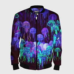 Бомбер мужской Неоновые медузы, цвет: 3D-черный