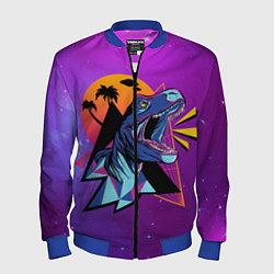 Бомбер мужской Retrowave Neon Dinosaur, цвет: 3D-синий