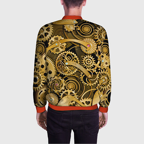 Мужской бомбер Стимпанк механизмы шестеренки / 3D-Красный – фото 4