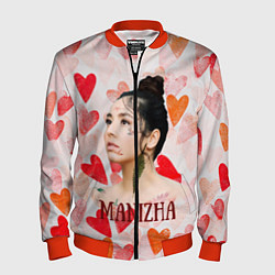 Мужской бомбер Manizha на фоне сердечек