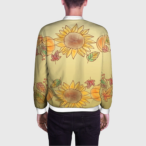 Мужской бомбер Подсолнухи тыквы / 3D-Белый – фото 4