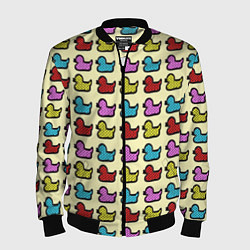 Бомбер мужской Утиный фон Утки Ducks, цвет: 3D-черный