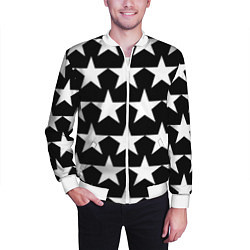 Бомбер мужской Белые звёзды на чёрном фоне 2, цвет: 3D-белый — фото 2