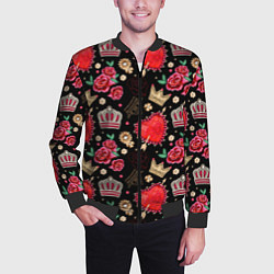 Бомбер мужской Корона и розы, цвет: 3D-черный — фото 2