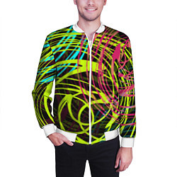 Бомбер мужской Разноцветные спирали, цвет: 3D-белый — фото 2