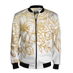 Бомбер мужской Золотые цветы на белом, цвет: 3D-черный