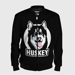 Бомбер мужской Собака Хаски Husky, цвет: 3D-черный