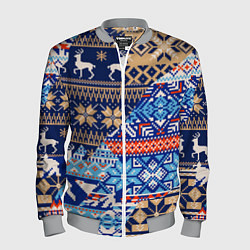 Бомбер мужской НОВОГОДНИЙ УЗОР ОЛЕНИ И МЕДВЕДИ НОВЫЙ ГОД 2022, цвет: 3D-меланж