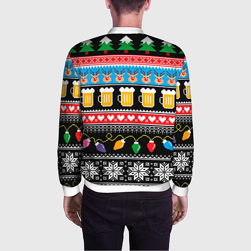 Мужской бомбер Новогодний пивной узор / 3D-Белый – фото 4