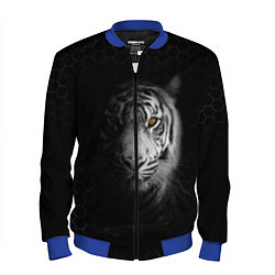 Бомбер мужской Тигр черно-белый соты, цвет: 3D-синий