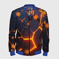 Бомбер мужской НОВОГОДНИЕ ОГНЕННЫЕ 3D ПЛИТЫ FIRE NEON HEXAGON, цвет: 3D-синий