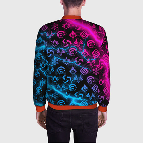 Мужской бомбер НЕОНОВЫЕ МОЛНИИ, GENSHIN IMPACT NEON / 3D-Красный – фото 4