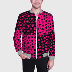 Бомбер мужской Черно-Розовые сердца, цвет: 3D-меланж — фото 2