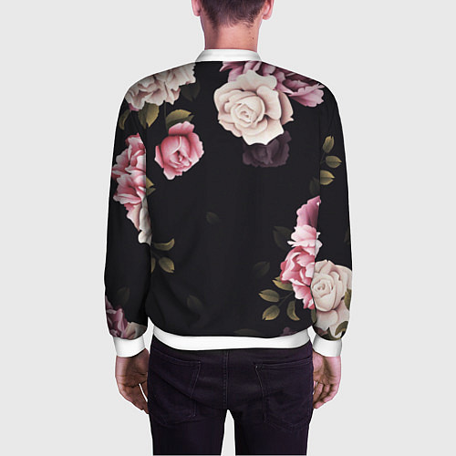 Мужской бомбер РОЗЫ И ПИОНЫ / 3D-Белый – фото 4